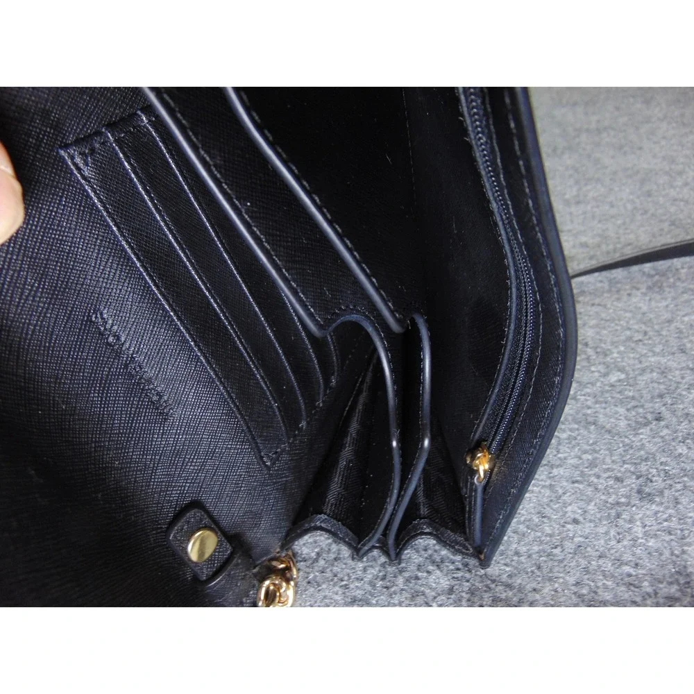 Michael Kors Crossbody Wallet Bag‎ Black Saffiano Gold Chain Designer Minimalist